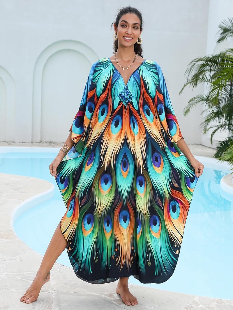 KEYLORTING Women's Plus Size Kaftan Dress – Plus Size Maxi Dress Moo Moos Beach Cover Up,Bathing Suit Cover-Up Loungewear - Image 4